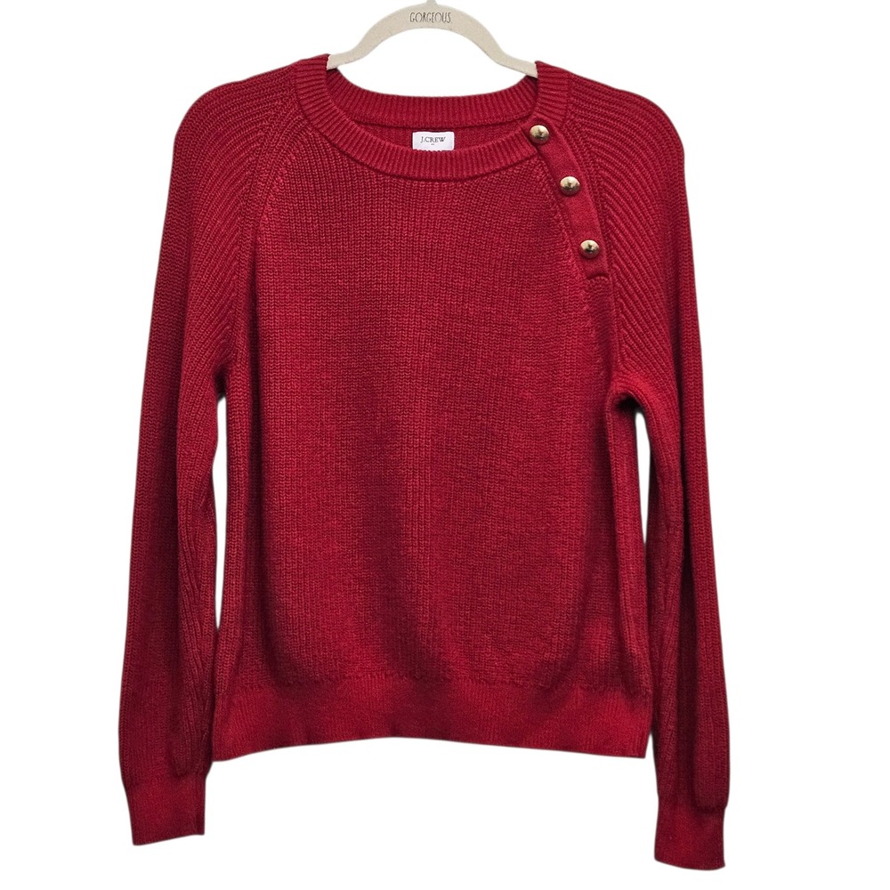 J.Crew Shoulder Button Sweater Womens M Red Cotton Blend Shaker Knit Pullover